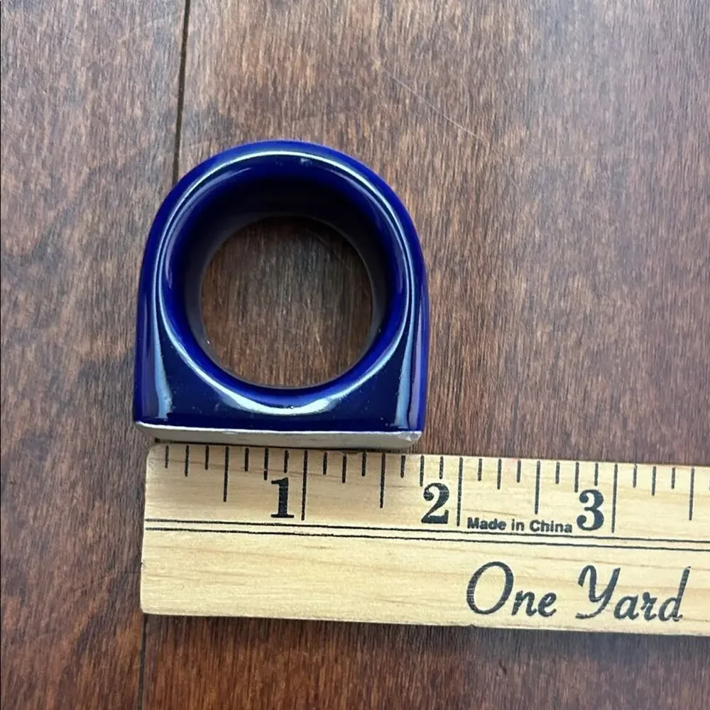 Vintage Pier 1 Imports Ceramic Cobalt Navy Blue Napkin Ring Set, 6 Piece Set